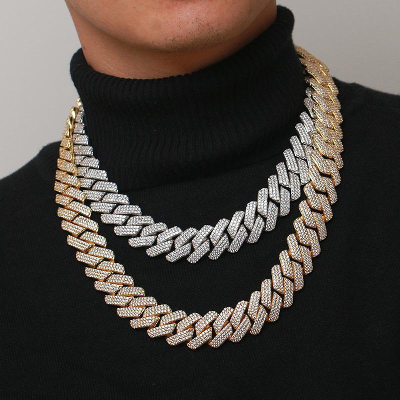 CARÁTIX – 20mm 3-Row Geometric Square Link Chain Necklace | Iced Out CZ Bling Hip Hop Jewelry for Men & Women, Rapper Street Style - CaratixJewelry
