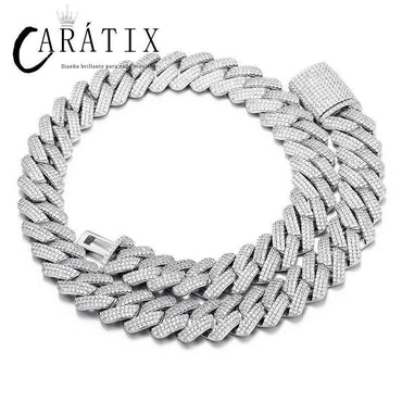 CARÁTIX – 20mm 3-Row Geometric Square Link Chain Necklace | Iced Out CZ Bling Hip Hop Jewelry for Men & Women, Rapper Street Style - CaratixJewelry