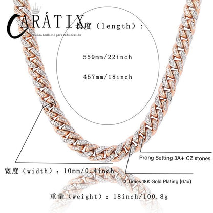 CARÁTIX 10mm Claw Set Cuban Chain | 3A+ CZ Iced Out Hip Hop Necklace for Men
