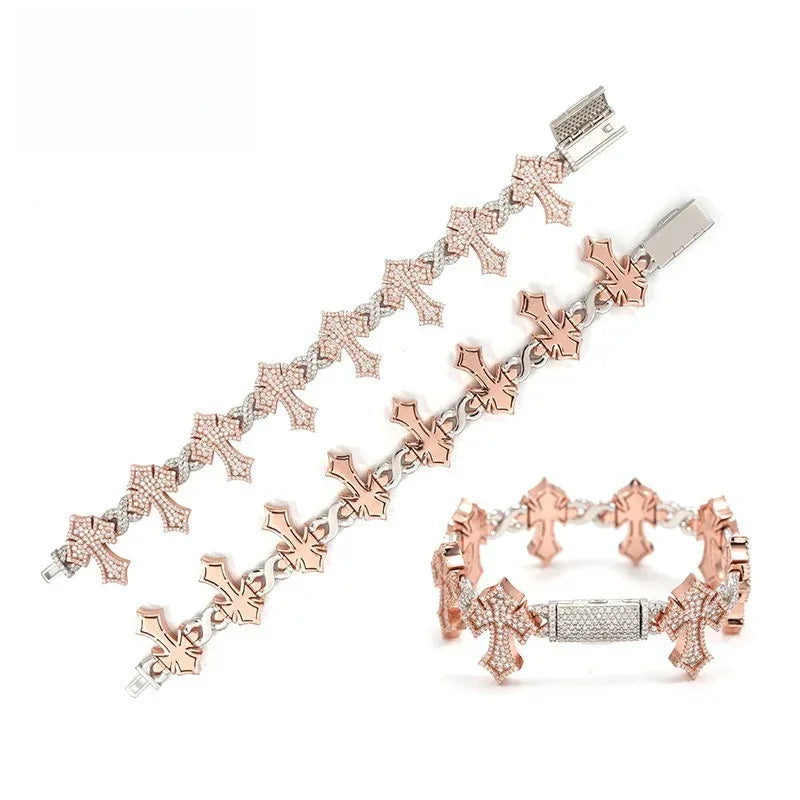 8–26mm VVS Moissanite Cross Bracelet – S925 Sterling Silver Iced-Out Unisex Hip Hop Streetwear Jewelry - CaratixJewelry