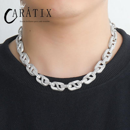 CARÁTIX Pig Nose Coffee Bean Link Chain | 5A+ CZ Iced Out Hip Hop Necklace for Men