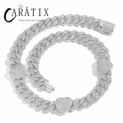 CARÁTIX Hearts Cuban Chain | 5A+ CZ Iced Out Hip Hop Necklace for Men