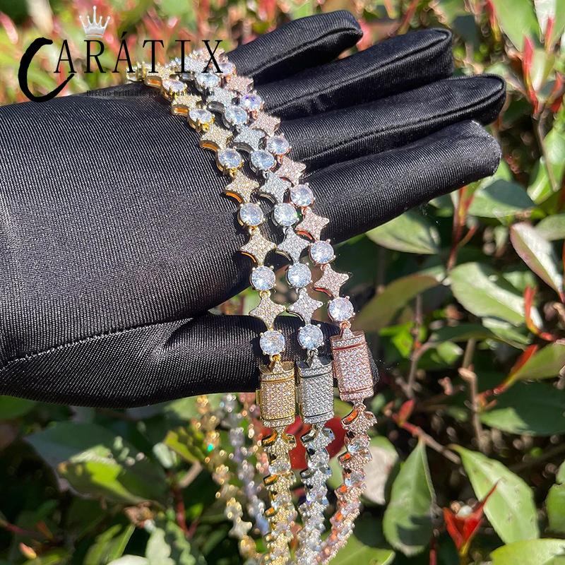 CARÁTIX Star & Round Tennis Chain | 5A+ CZ Iced Out Hip Hop Necklace for Men (Rose Gold Silver)