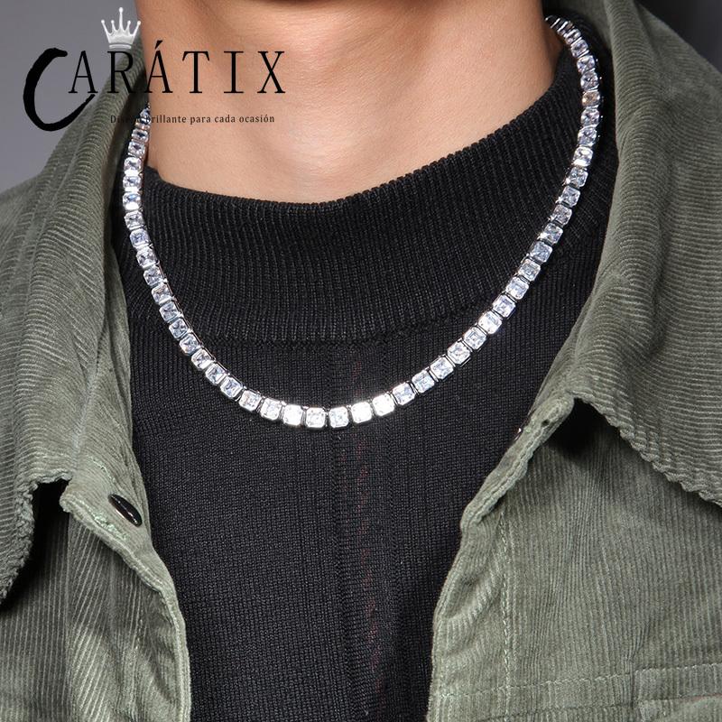 CARÁTIX 1-Row Square Tennis Chain | AAA CZ Iced Out Hip Hop Necklace for Men