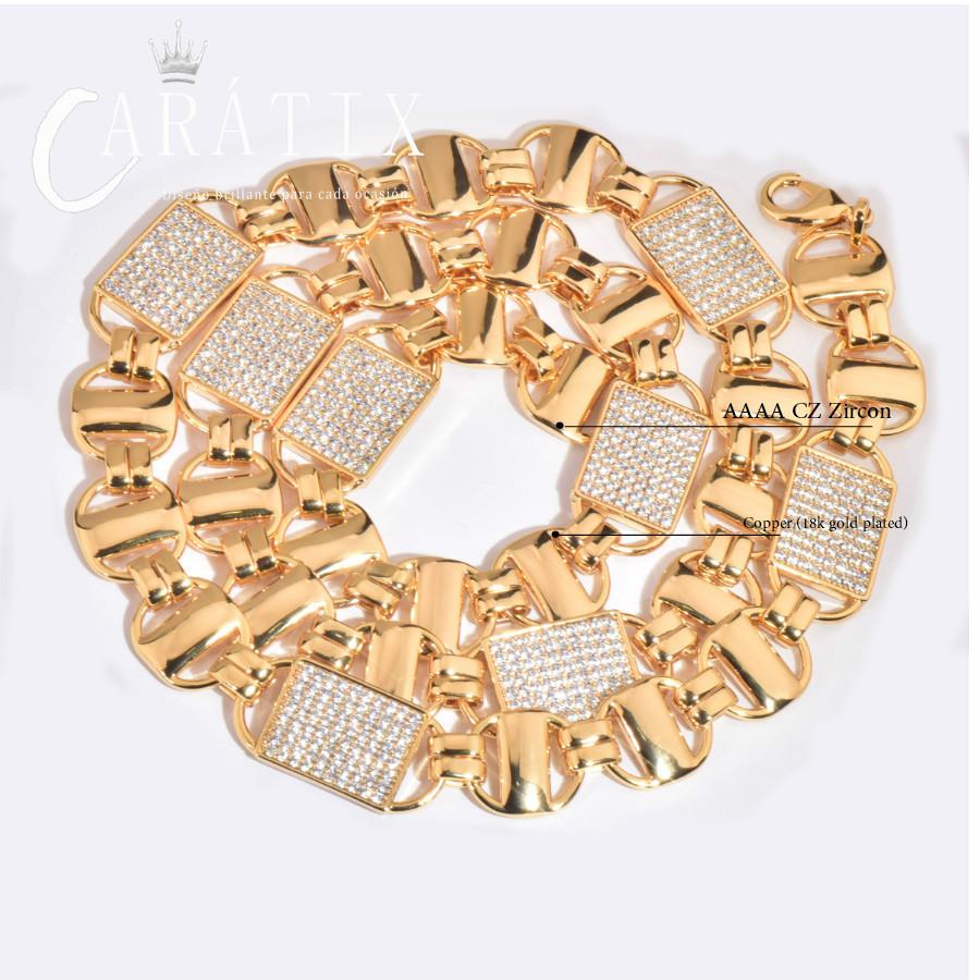 CARÁTIX Square Box Chain Necklace – AAAAA Zircon Iced Out Hip Hop Bling Jewelry for Men | Multi-Size Chino Link Chain