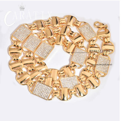 CARÁTIX Square Box Chain Necklace – AAAAA Zircon Iced Out Hip Hop Bling Jewelry for Men | Multi-Size Chino Link Chain