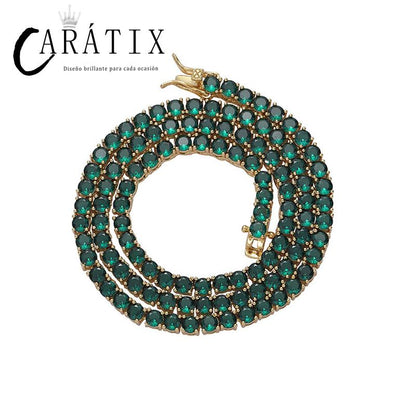 CARÁTIX - 4mm Hip Hop Green Zircon Set Bling Iced Out 1 Row CZ Stone Tennis Link Chain Chokers Necklaces for Men Women Rapper Jewelry Valentine's Day Gift for Men & Girls & Boys Mothers' Day Gift #Springtok