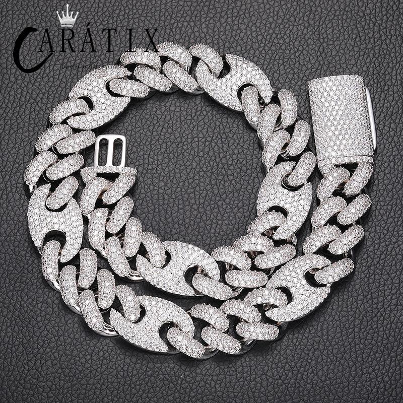 CARÁTIX - 20mm wide Hip Hop 5A+ CZ Stone Paved Bling Iced Out Solid Coffee Bean Cuban Miami Link Chain Necklaces for Men Rapper Jewelry Valentine's Day Gift for Men & Girls & Boys Mothers' Day Gift #Springtok