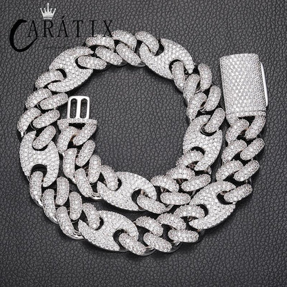 CARÁTIX - 20mm wide Hip Hop 5A+ CZ Stone Paved Bling Iced Out Solid Coffee Bean Cuban Miami Link Chain Necklaces for Men Rapper Jewelry Valentine's Day Gift for Men & Girls & Boys Mothers' Day Gift #Springtok