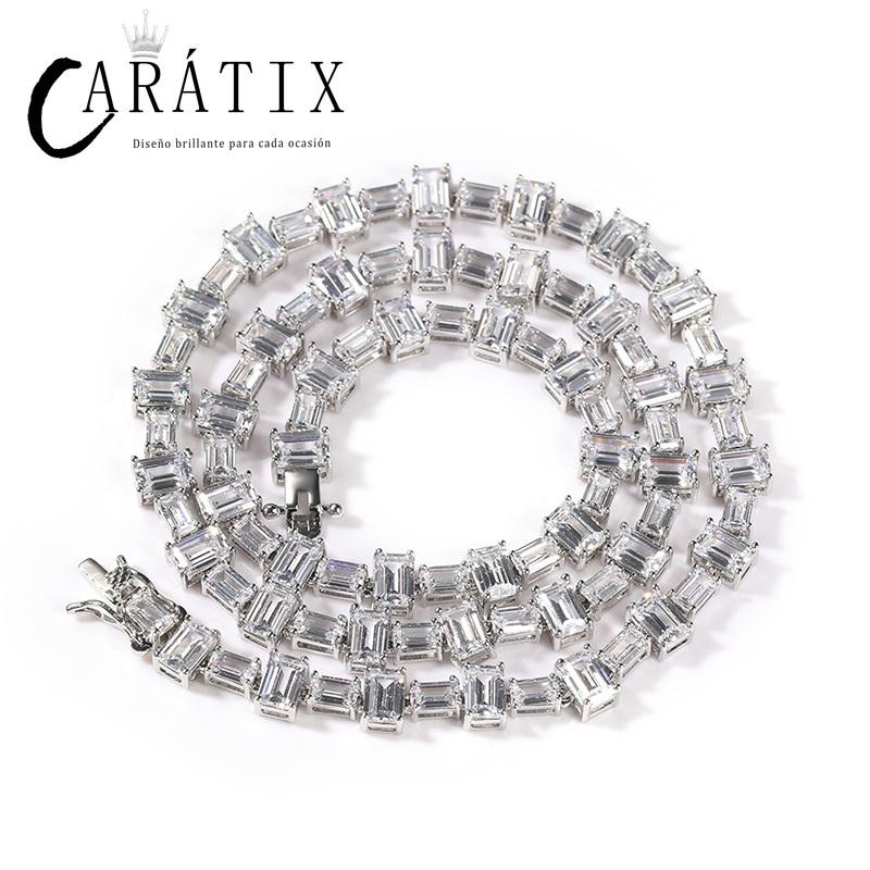 CARÁTIX - Hip Hop Pink White Square CZ Stone Bling Iced Out Tennis Link Chain Chokers Necklaces for Men Women Unisex Rapper Jewelry Valentine's Day Gift for Men & Girls & Boys Mothers' Day Gift #Springtok