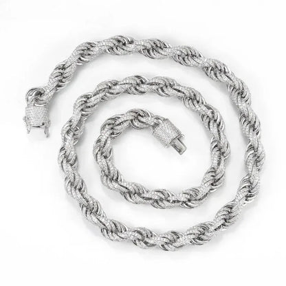 10mm Moissanite Rope Chain Necklace | S925 Silver Hip Hop Jewelry - CaratixJewelry