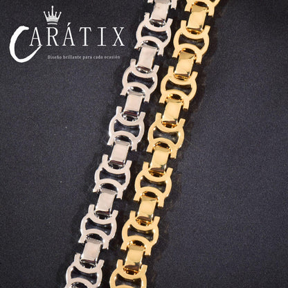 CARÁTIX 13mm Double C Chino Link Chain Necklace – Iced Out Hip Hop Cuban Chain Jewelry for Men | Creative Bling Design