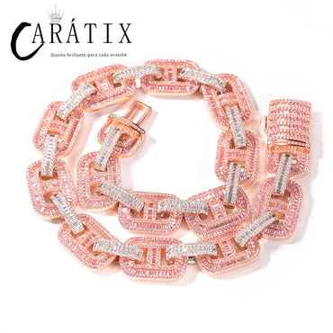 CARÁTIX Pink CZ Pig Nose Chain | Iced Out Coffee Beans Hip Hop Necklace for Men & Women