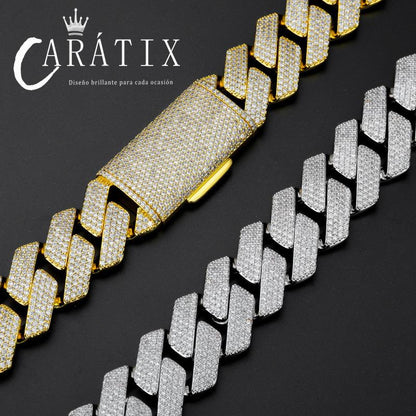 CARÁTIX – 22mm 4-Row Rhombus Cuban Link Chain Necklace | Iced Out CZ Hip Hop Jewelry for Men & Women