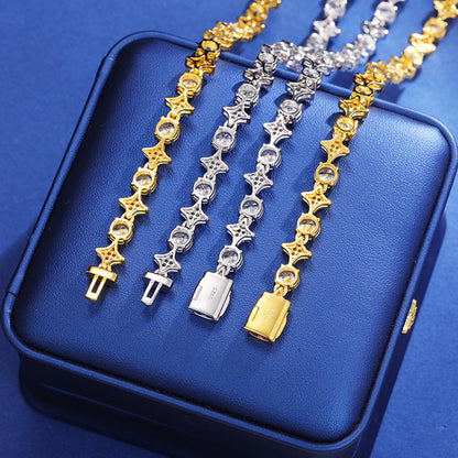 Solid Sterling Silver Circle Star Moissanite Diamond Iced Hip Hop Chain Necklace – Bold Statement Jewelry