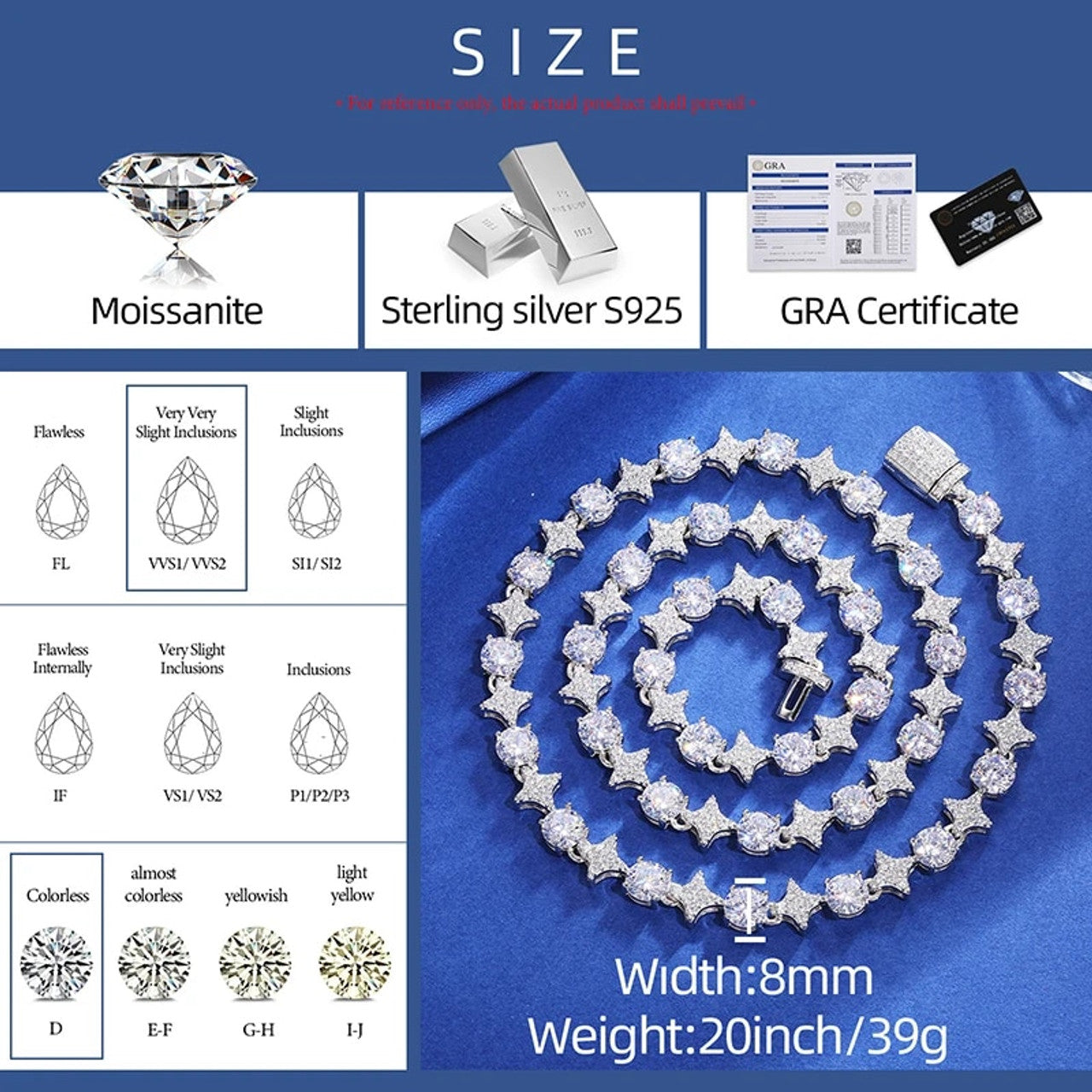 Solid Sterling Silver Circle Star Moissanite Diamond Iced Hip Hop Chain Necklace – Bold Statement Jewelry