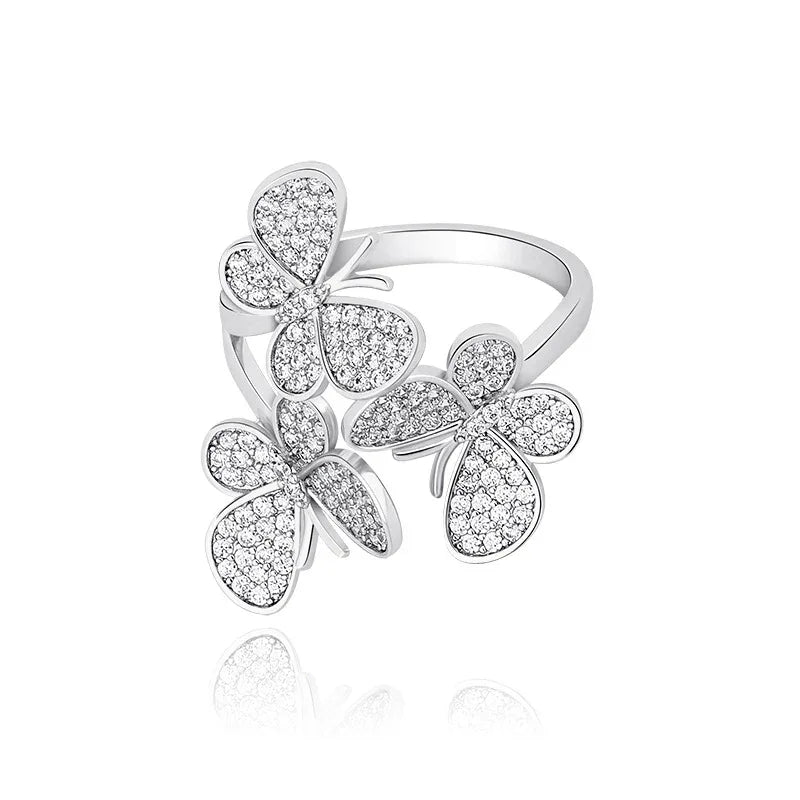 Triple Butterfly Adjustable Ring | Iced Out Micro-Pave Band | Caratix