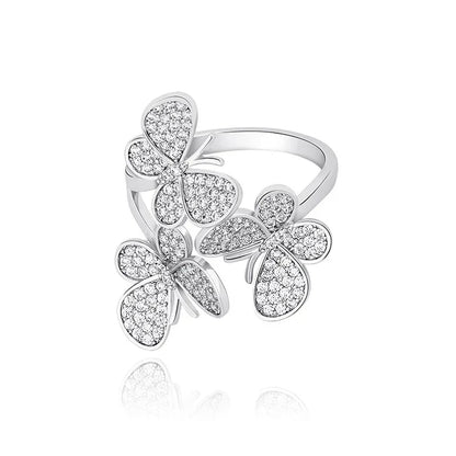 Triple Butterfly Adjustable Ring | Iced Out Micro-Pave Band | Caratix