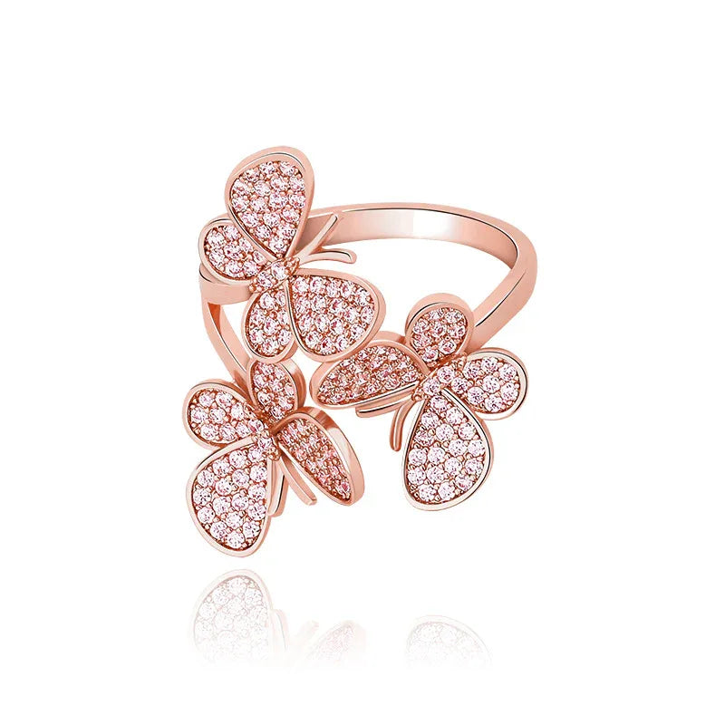 Triple Butterfly Adjustable Ring | Iced Out Micro-Pave Band | Caratix