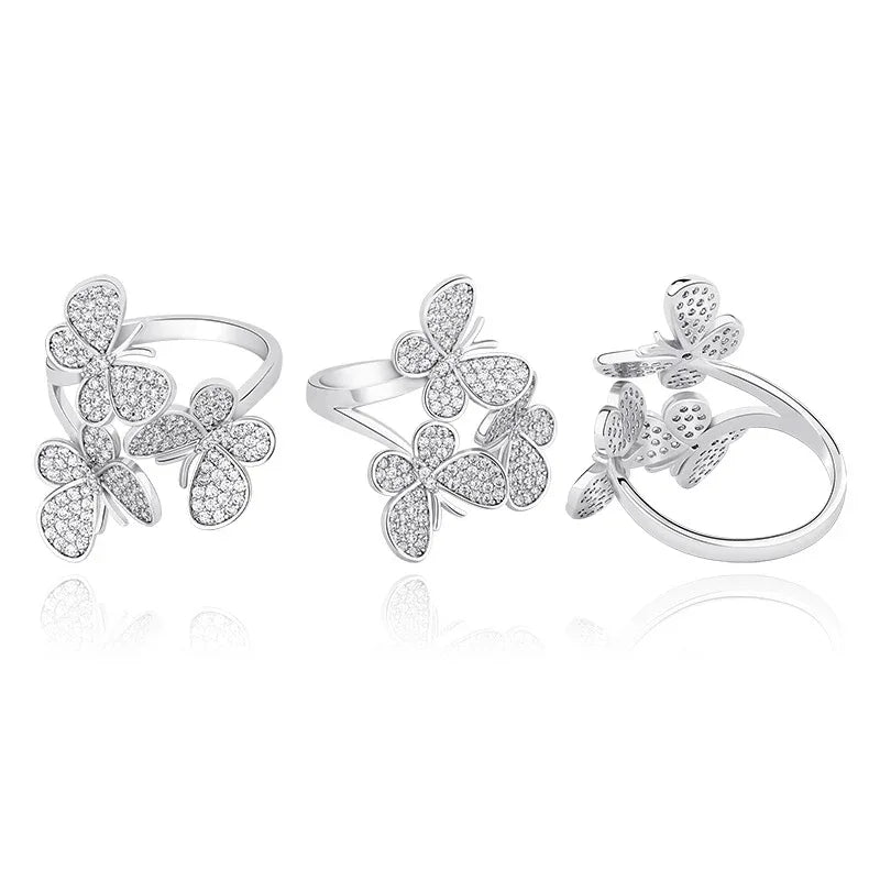 Triple Butterfly Adjustable Ring | Iced Out Micro-Pave Band | Caratix