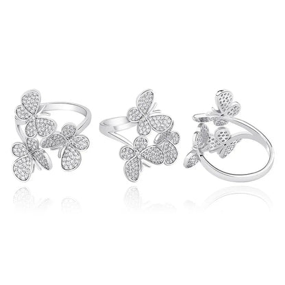Triple Butterfly Adjustable Ring | Iced Out Micro-Pave Band | Caratix