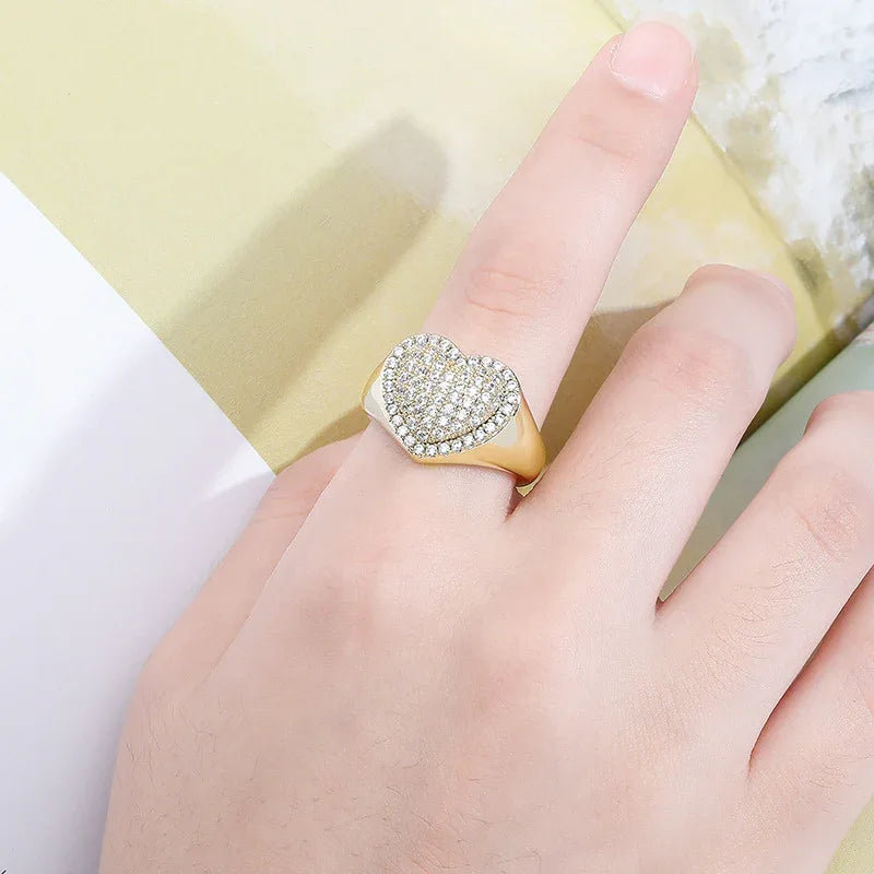 Couple's Heart Hip Hop Ring | Iced Out Zirconia Band | Caratix