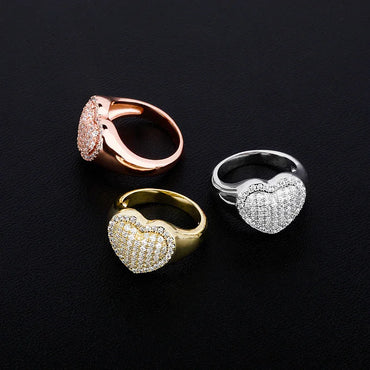 Couple's Heart Hip Hop Ring | Iced Out Zirconia Band | Caratix