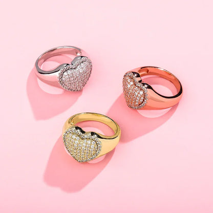 Couple's Heart Hip Hop Ring | Iced Out Zirconia Band | Caratix