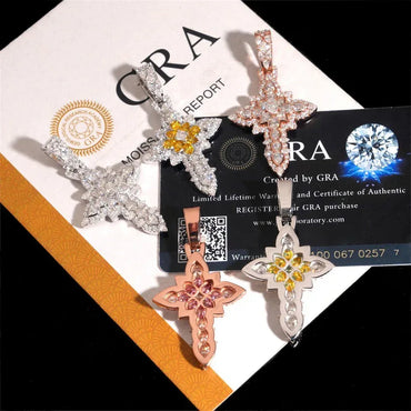 2025 New Flower Cross Pendant – S925 Silver Moissanite, Fits 6.5MM Tennis Chain Necklace - CaratixJewelry