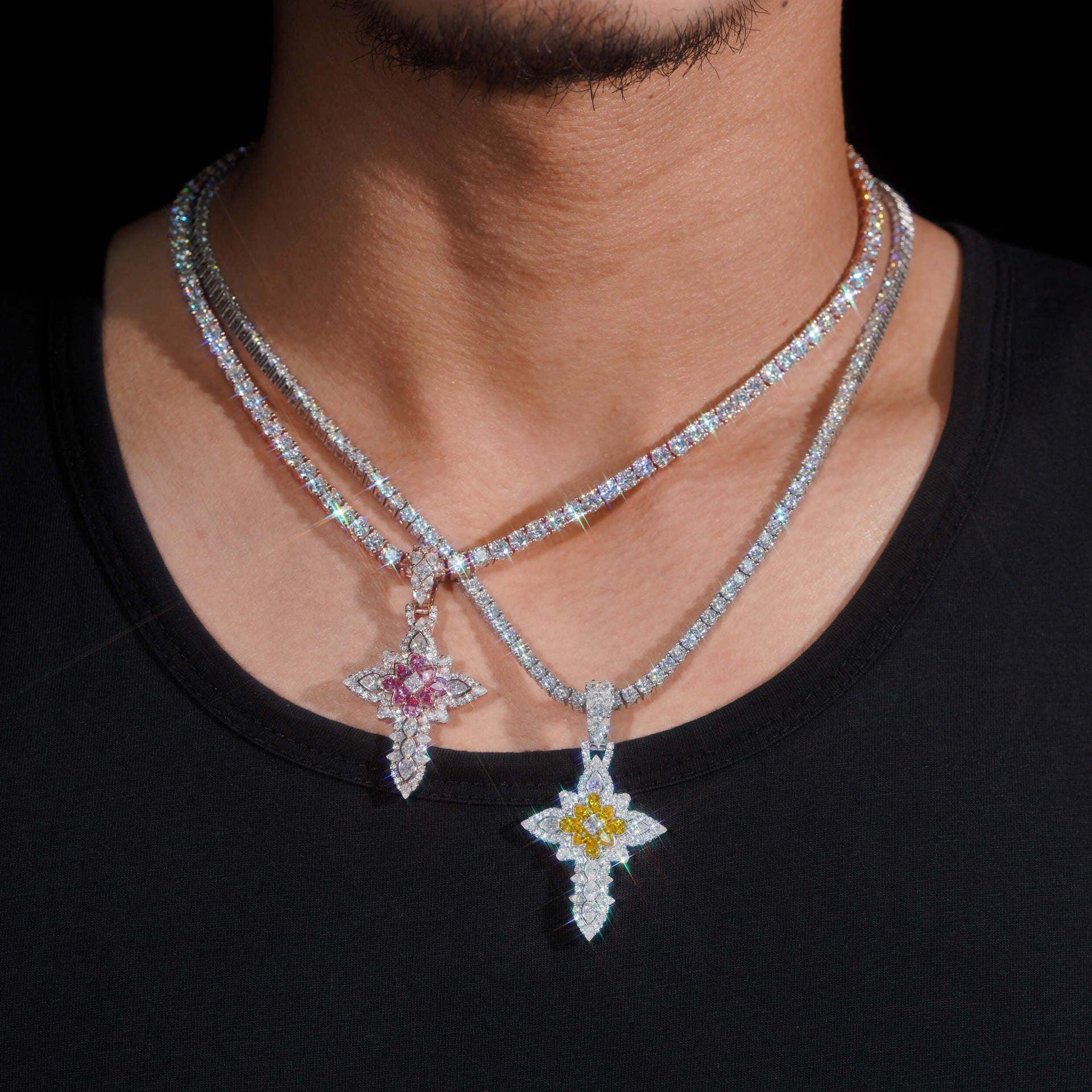 2025 New Flower Cross Pendant – S925 Silver Moissanite, Fits 6.5MM Tennis Chain Necklace - CaratixJewelry