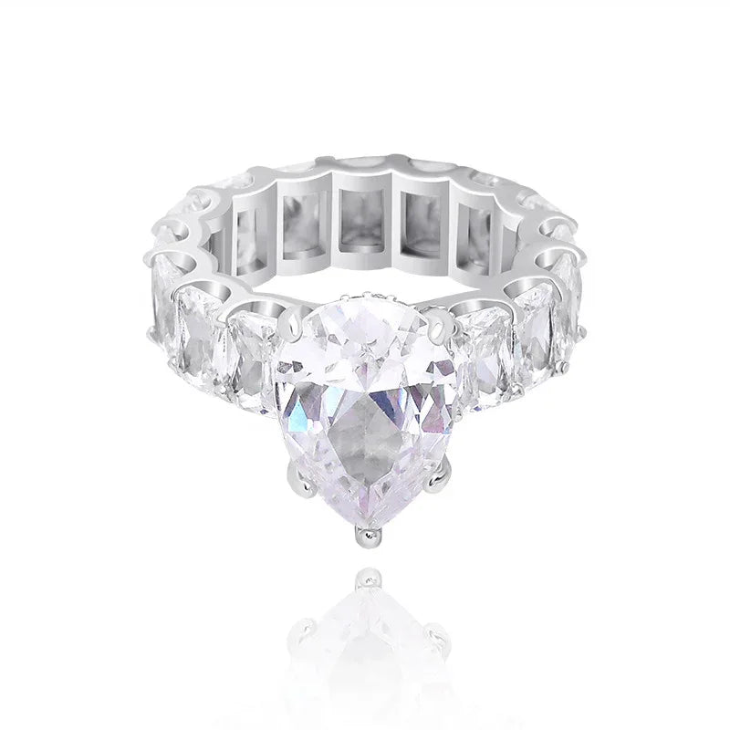 Women's Iced Out Pear Shape Ring | Teardrop Motif Pave Band | Caratix
