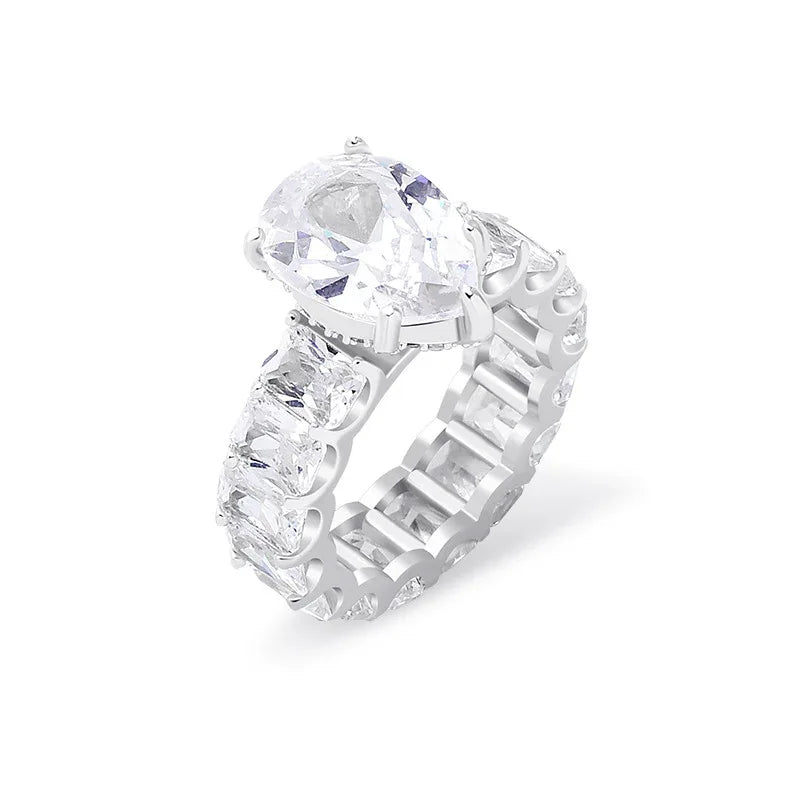 Women's Iced Out Pear Shape Ring | Teardrop Motif Pave Band | Caratix