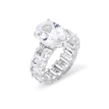 Women's Iced Out Pear Shape Ring | Teardrop Motif Pave Band | Caratix