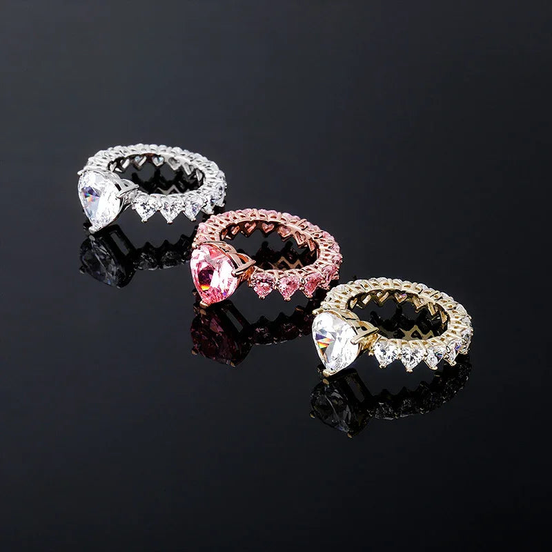 Women's Iced Out Pear Shape Ring | Teardrop Motif Pave Band | Caratix