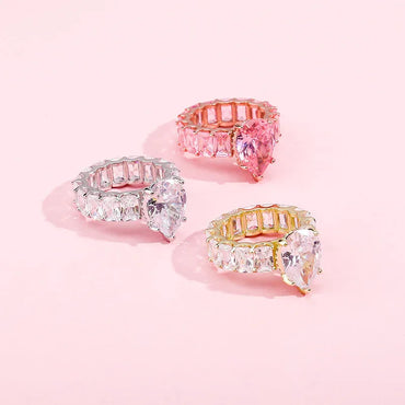 Women's Iced Out Pear Shape Ring | Teardrop Motif Pave Band | Caratix