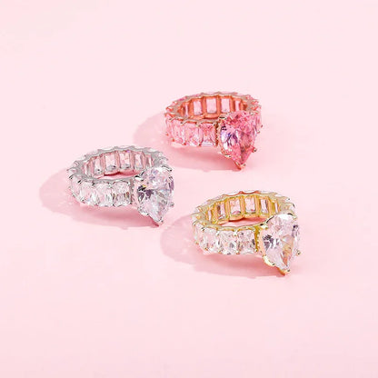 Women's Iced Out Pear Shape Ring | Teardrop Motif Pave Band | Caratix