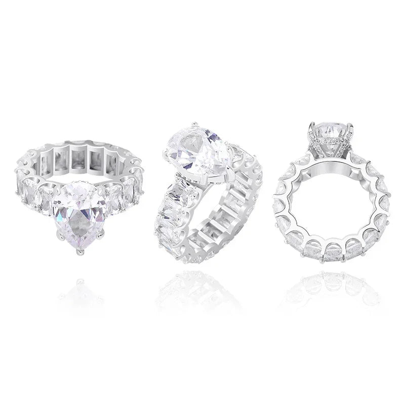Women's Iced Out Pear Shape Ring | Teardrop Motif Pave Band | Caratix