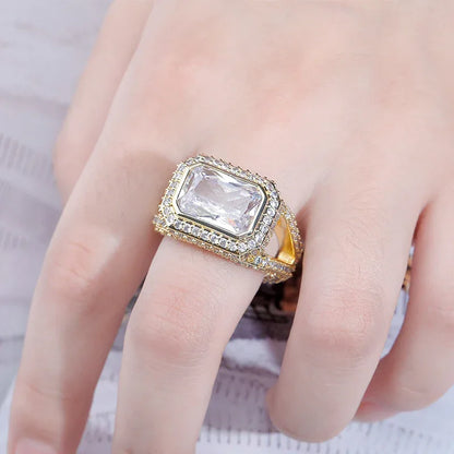 Big Square Zirconia Hip Hop Ring | Real 18K Gold Plated Band | Caratix