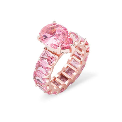 Women's Iced Out Pear Shape Ring | Teardrop Motif Pave Band | Caratix