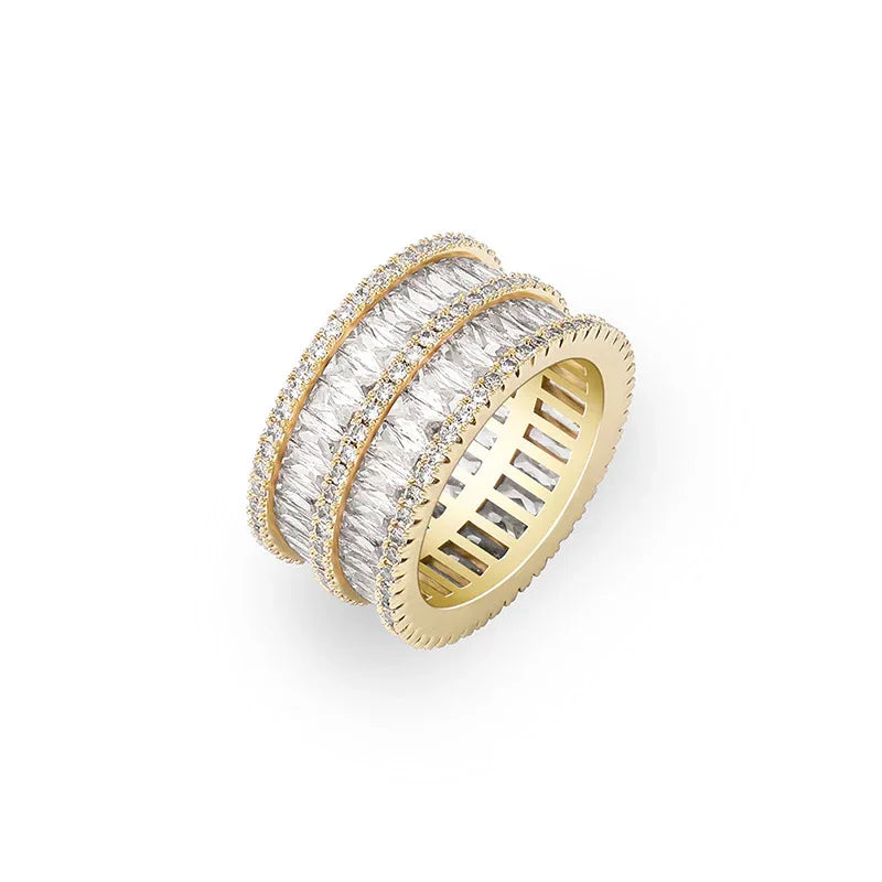 Double Row Iced Out Ring | 18K Real Gold Plated Bling Band | Caratix