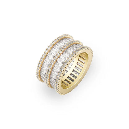 Double Row Iced Out Ring | 18K Real Gold Plated Bling Band | Caratix
