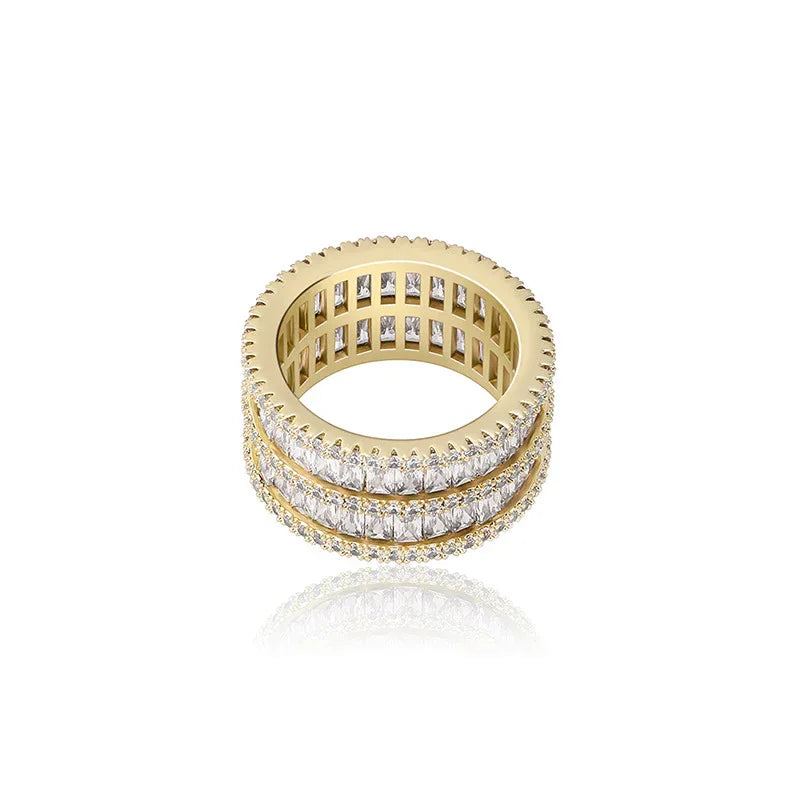 Double Row Iced Out Ring | 18K Real Gold Plated Bling Band | Caratix