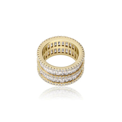 Double Row Iced Out Ring | 18K Real Gold Plated Bling Band | Caratix