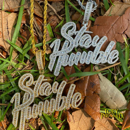 Stay Humble Iced Out Letter Diamond Pendant Necklace – Custom Hip Hop Jewelry for Men & Women