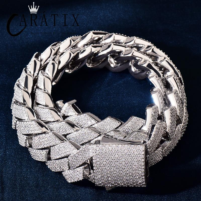 CARÁTIX Hip Hop 20mm 4-Row Rhombus Cuban Link Chain Necklace – Iced Out CZ Jewelry for Men & Women