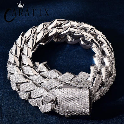 CARÁTIX Hip Hop 20mm 4-Row Rhombus Cuban Link Chain Necklace – Iced Out CZ Jewelry for Men & Women