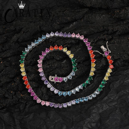 CARÁTIX Multicolor 5mm Tennis Chain | CZ Iced Out Hip Hop Choker Necklace for Men & Women