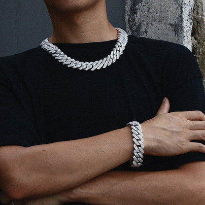 20mm Iced-Out Moissanite Cuban Link Chain – S925 Sterling Silver -Cut Hip Hop Unisex Necklace - CaratixJewelry