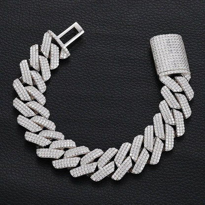 20mm Triple-Row Moissanite Cuban Link Chain – S925 Sterling Silver Iced-Out -Cut Hip Hop Men’s Necklace - CaratixJewelry