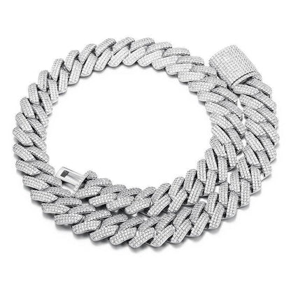 20mm Triple-Row Moissanite Cuban Link Chain – S925 Sterling Silver Iced-Out -Cut Hip Hop Men’s Necklace - CaratixJewelry